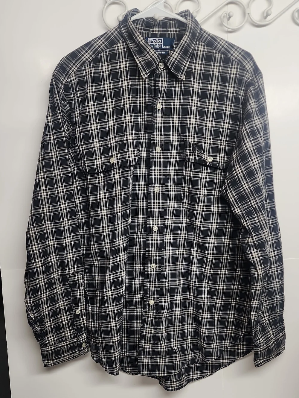 Polo by Ralph Lauren Classic Fit Men’s Navy and White Plaid Button-Down Shirt